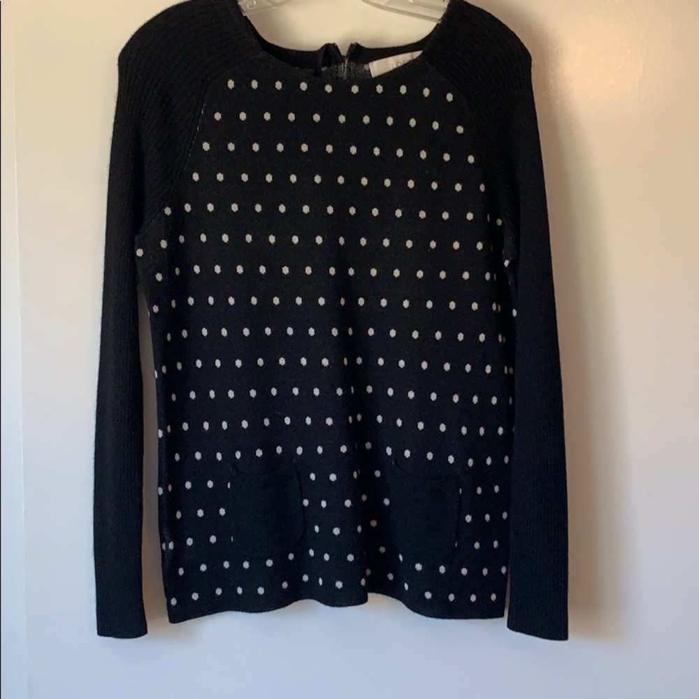 LOFT polka dot sweater zip neck pockets